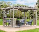Outdoor Cedar Pergola Kit with Built-in Bar, Serving Area and Overhead Sun Shade 