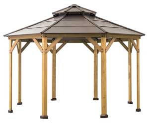 Cedar Framed Octagonal pergola with Brown Steel Metal Roof