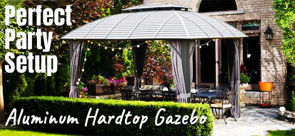 Aluminum Hardtop Gazebo with Curtains and Mosquito Netting Included