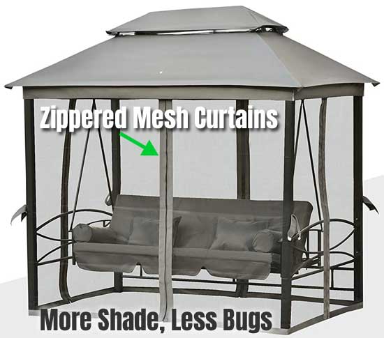 Daybed Gazebo with Mesh Zippered Curtains - More Shade, Less Bugs