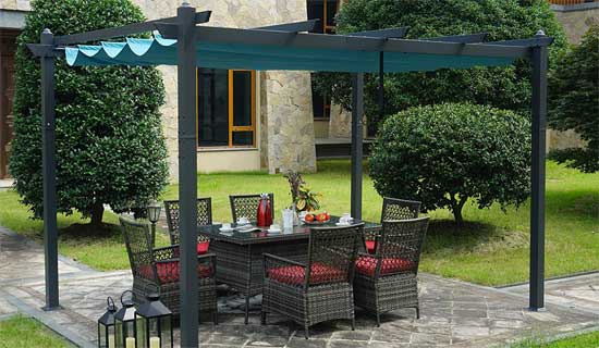 Extra Large Outdoor Pergola with Green Canopy Shade Cover - Can Fit Dining Table for 6 People