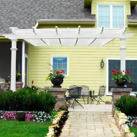 New England Arbors Freemont Attached Pergola Kit Outside of Kitchen