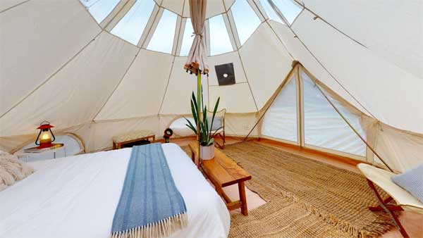 Inside a Glamping Teepee Tent with See-Through Ceiling