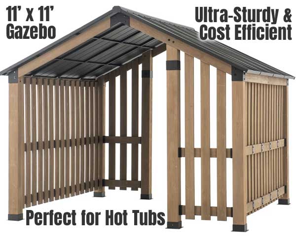 Steel Hard Top Gazebo for Hot Tub with Cedar Slatted Walls