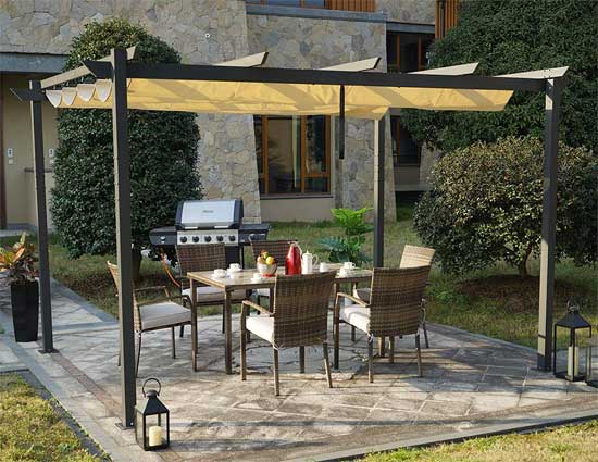 Large Pergola with Retractable Beige Canopy