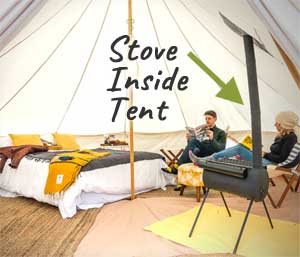 Wood Burning Stove Warms Space Inside Teepee tent