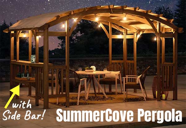 Sunjoy SummerCove Arched Pergola Kit with Built-in Side Bar