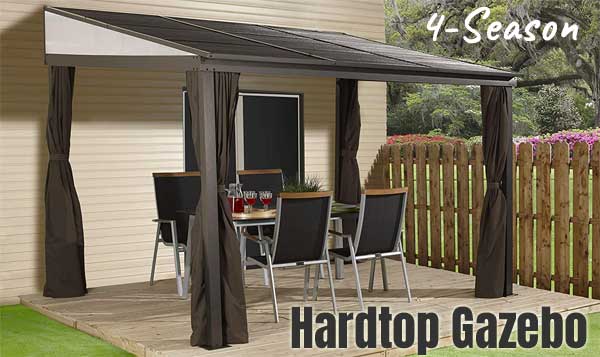 4-Season Wall Mounted Hardtop Gazebo Attaches to Side of House, Includes Curtains and Mosquito Net